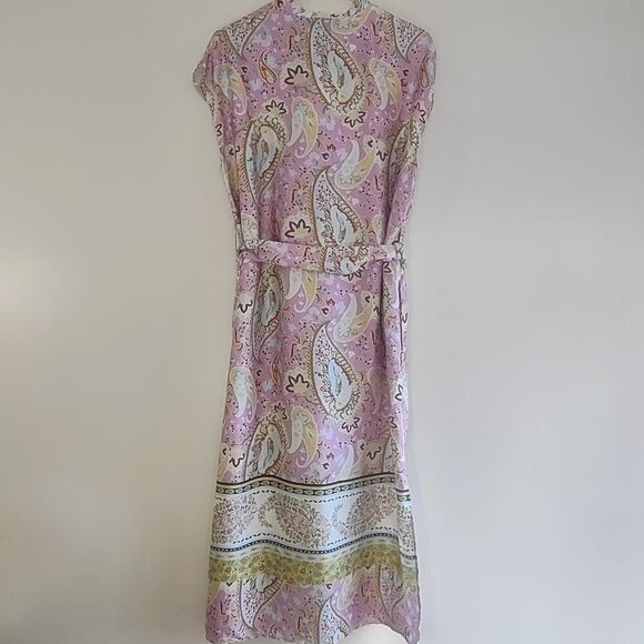 ZARA Floral Paisley Satin Kaftan Tunic Dress  Pink & Gold Women Small  Boho  NWT - Picture 6 of 14